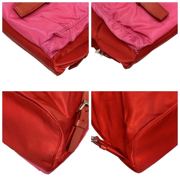 PRADA - Red Pink Orange Nylon Leather Backpack 804-050525 - Picture 6 of 13